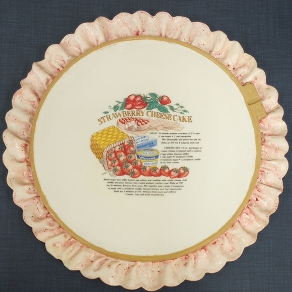 Other - Vintage Ceramic Strawberry Cheesecake Recipe Decor for Kitchen Wall, White, Pink